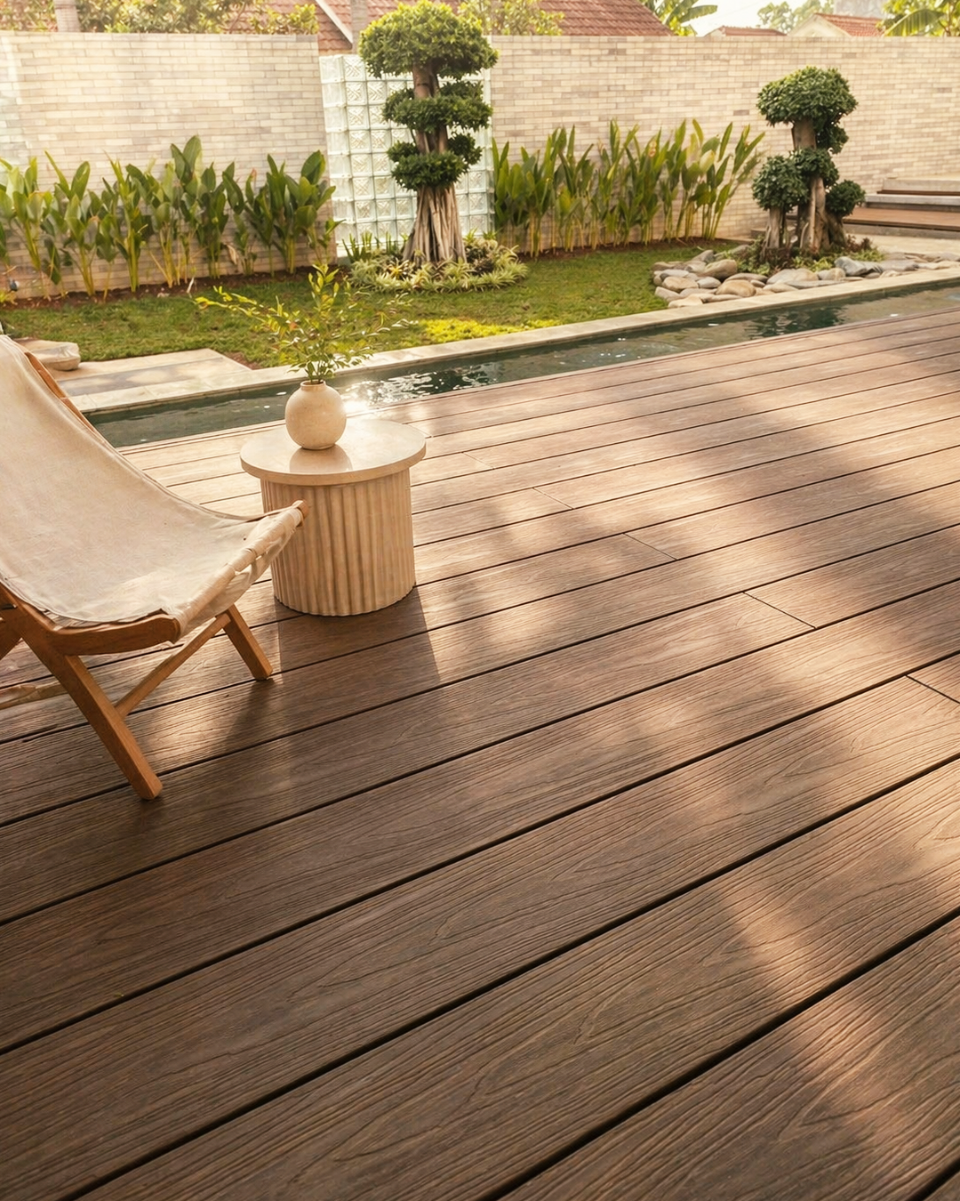 Minimalist Backyard with Water Feature — WPC Decking